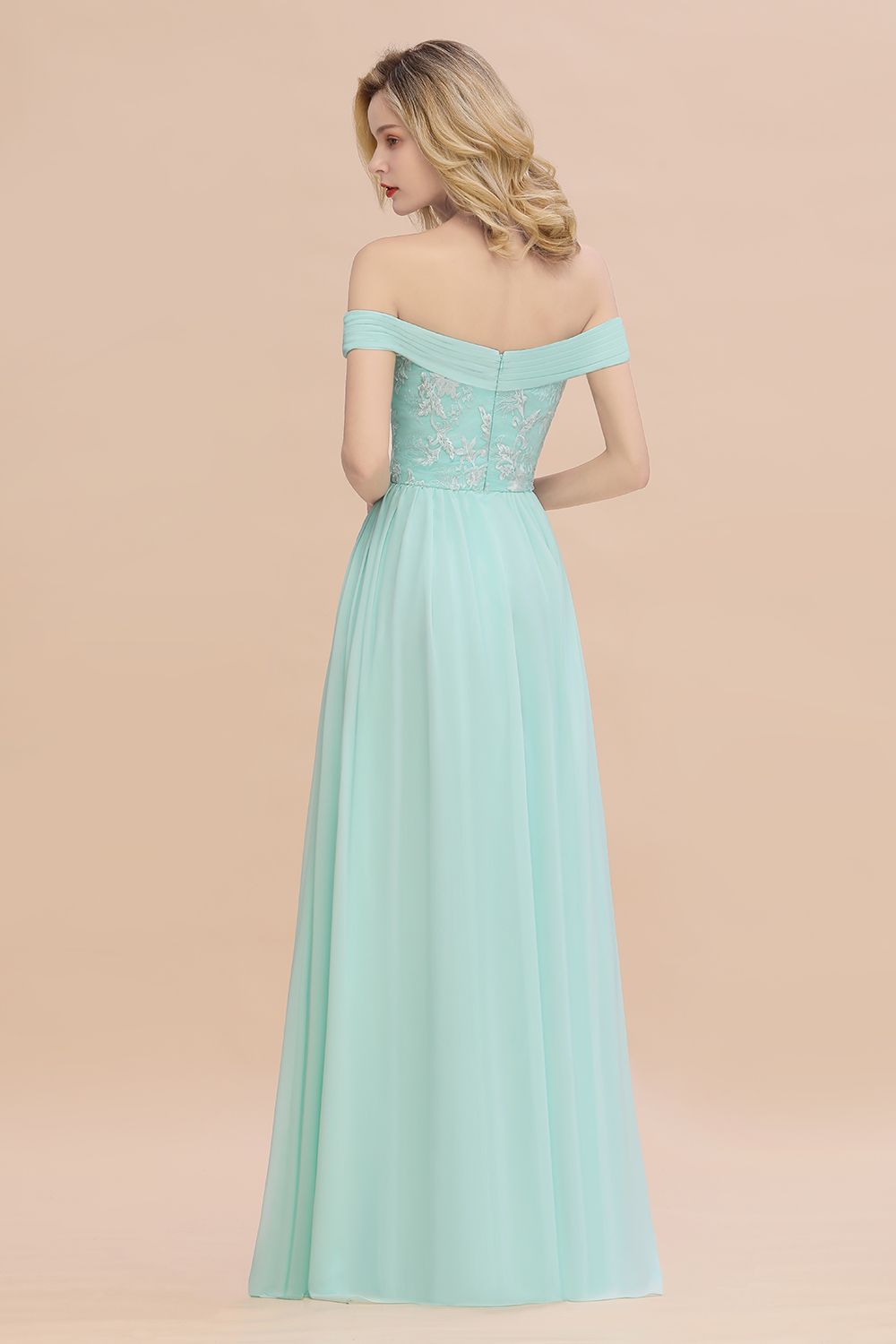 BMbridal Simple Off-the-shoulder Long Affordable Bridesmaid Dress With Appliques-BMbridal