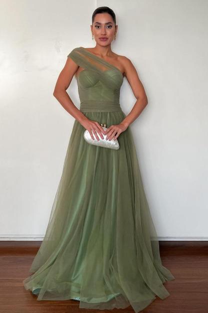 One Shoulder Sweetheart Sleeveless Long Prom Dress With Pleated