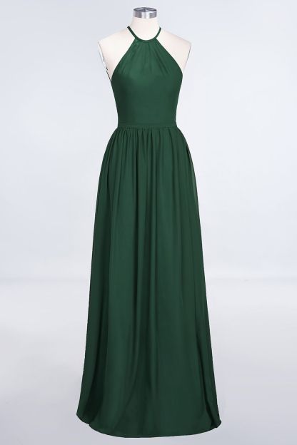 BMbridal Affordable Halter Sleeveless Long Burgundy Bridesmaid Dress with Ruffle-BMbridal