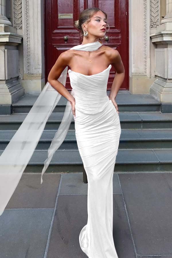 Chiffon Strapless Sleeveless Long Mermaid Prom Dress With Pleated