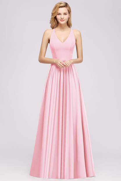 BMbridal Affordable Chiffon V-Neck Sleeveless Lace Bridesmaid Dress Online-BMbridal