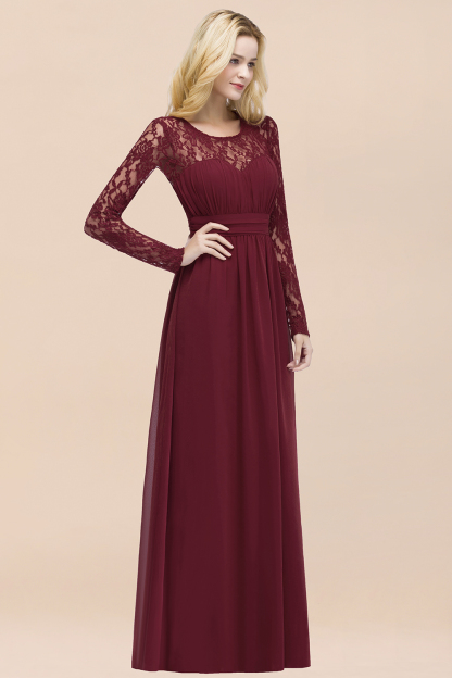 BMbridal Elegant Lace Burgundy Bridesmaid Dresses Online with Long Sleeves-BMbridal