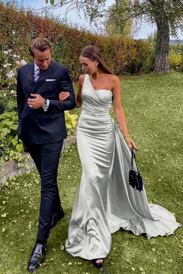 Stunning One Shoulder Sleeveless Dark Green Prom Dress Long With Pleated