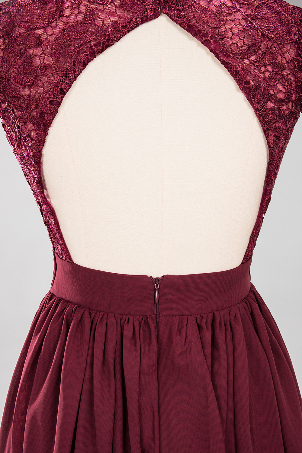 BMbridal Elegant Lace Open-Back Long Burgundy Bridesmaid Dresses Online-BMbridal