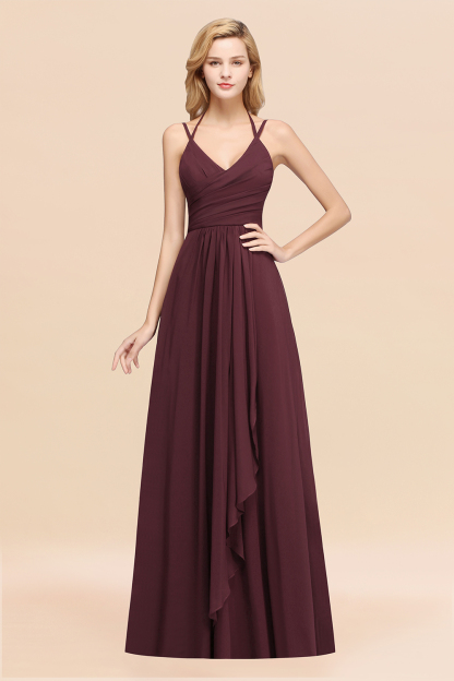 BMbridal Affordable Chiffon Burgundy Bridesmaid Dress With Spaghetti Straps-BMbridal