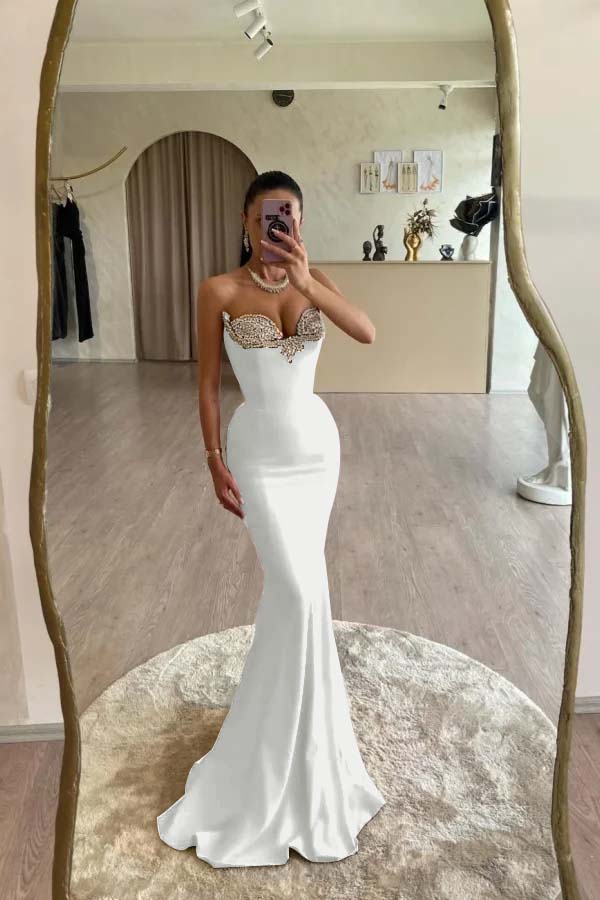 Strapless Sleeveless Long Mermaid Prom Dress With Beading Pleated