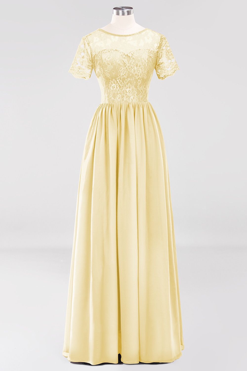 BMbridal Elegant Dark Navy Long Lace Bridesmaid Dresses with Short-Sleeves-BMbridal