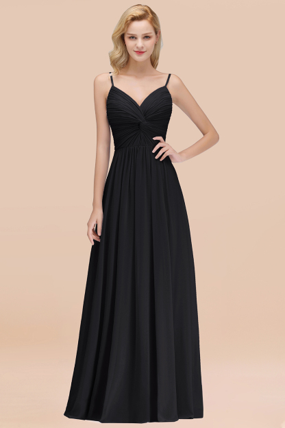 BMbridal Chic V-Neck Pleated Backless Bridesmaid Dresses with Spaghetti Straps-BMbridal