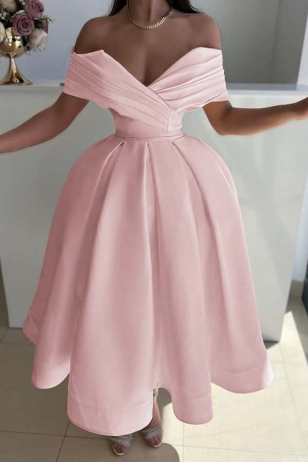 Off the Shoulder Sleeveless A Line Prom Dress With Pleated