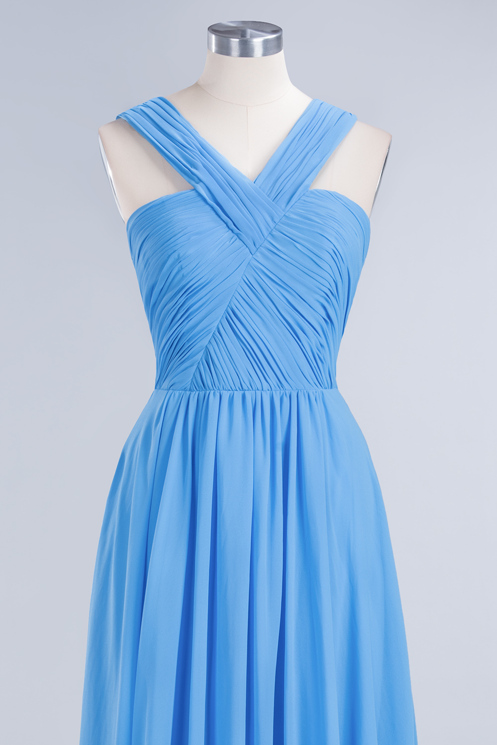 BMbridal Chic Crisscross Ocean Blue Junior Bridesmaid Dresses Affordable Chiffon Ruffle Maid of Honor Dresses-BMbridal