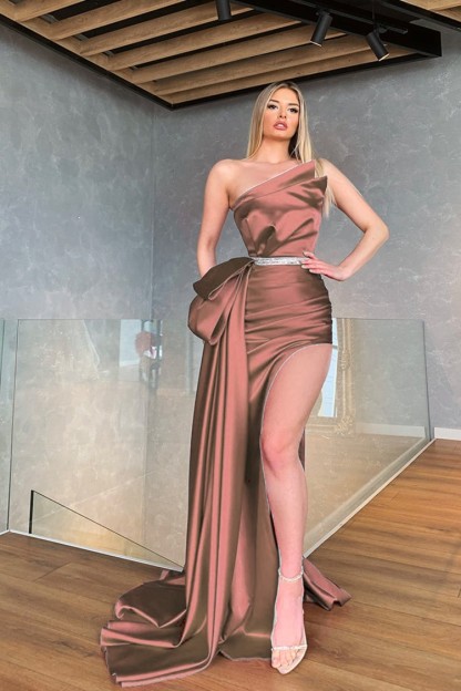 Hot Sale Fuchsia Prom Dress With Trail Sleeveless High Split