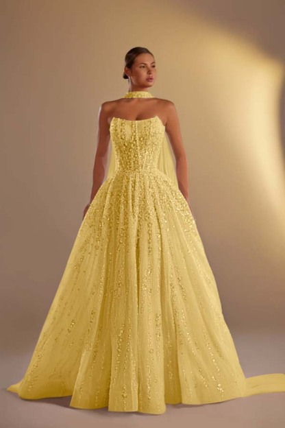 Strapless Sleeveless Long A Line Prom Dress With Pleated Beading