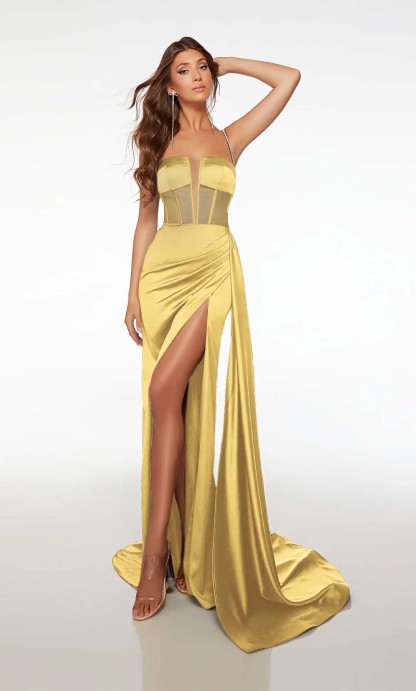 Formal Spaghetti Strap Prom Dress Open Back Long Straight With High Slit
