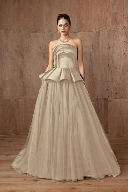 Tulle Strapless Sleeveless A Line Long Prom Dress With Ruffles