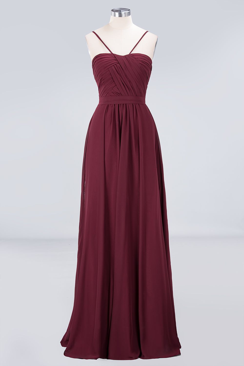 BMbridal Chic Burgundy Sweetheart Long Bridesmaid Dress With Spaghetti-Straps-BMbridal