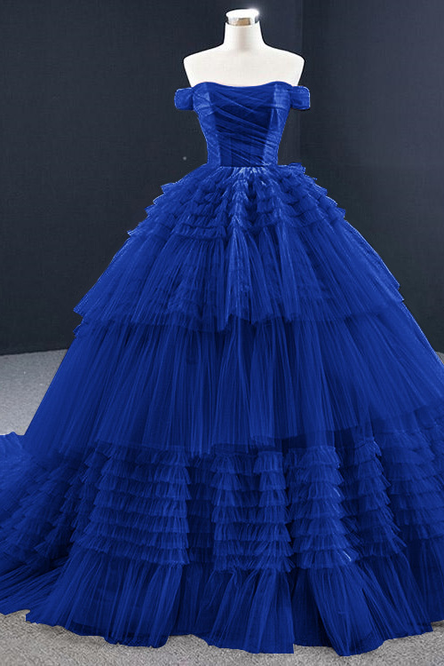 Lotus Off the Shoulder Ball Grown Prom Dress Tulle Layered Strapless On Sale