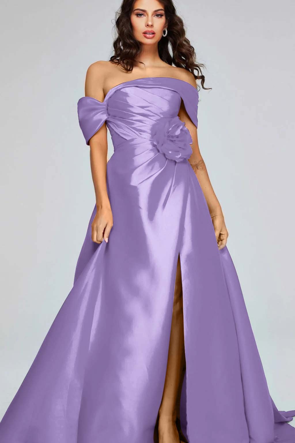 Off the Shoulder Sleeveless Long Split Prom Dress With Pleated