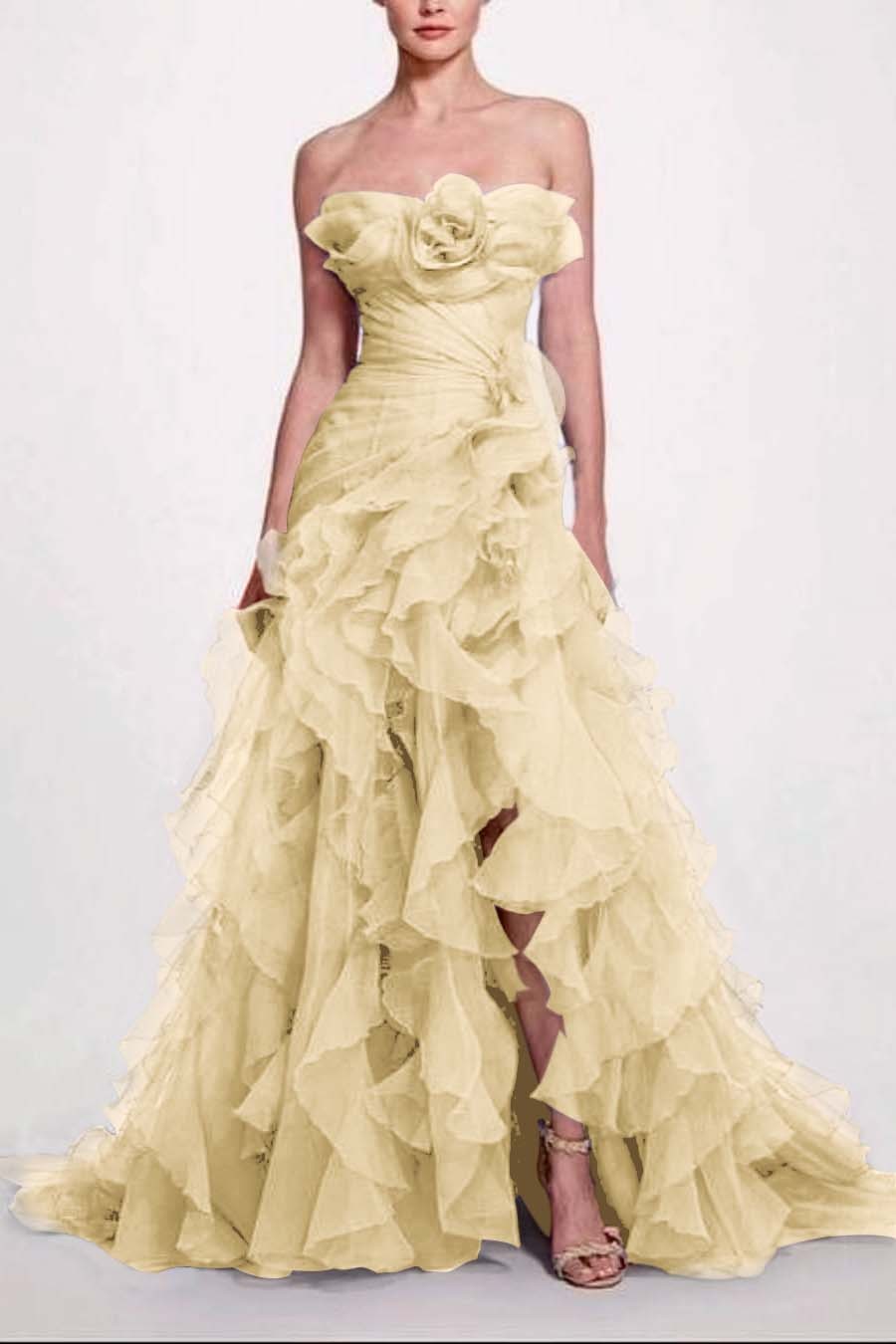 Strapless Sleeveless Long High Split Prom Dress With Pleated