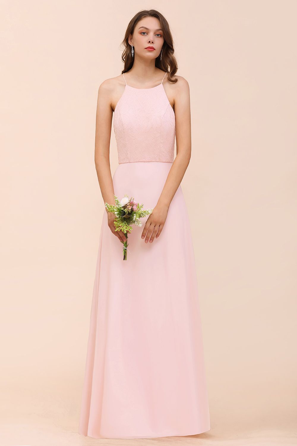 BMbridal Elegant Lace Spaghetti Straps Affordable Long Bridesmaid Dress-BMbridal