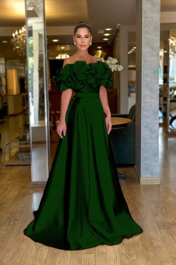 Off the Shoulder Sleeveless A Line Long Prom Dress With Pleated