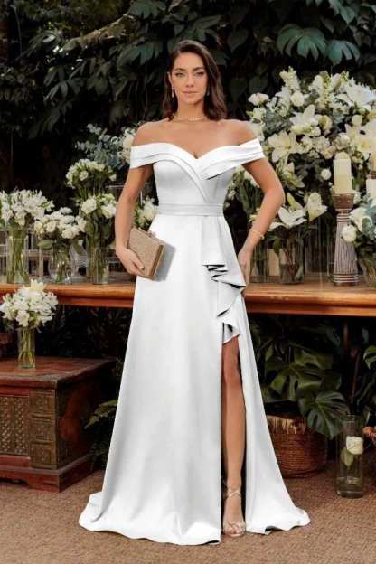 Off the Shoulder Sleeveless Long Split Prom Dress With Pleated