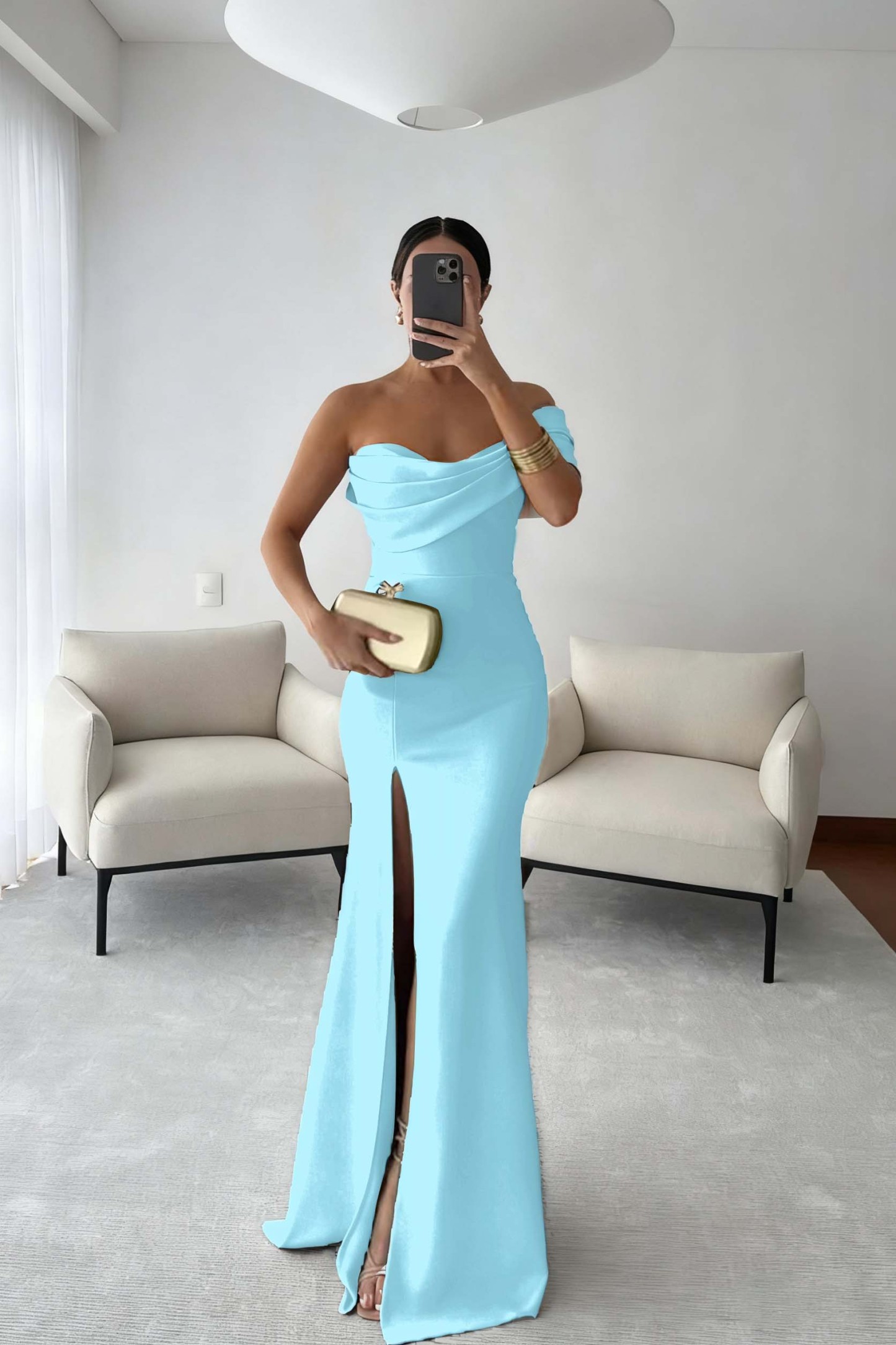 One Shoulder Sleeveless Long Mermaid Prom Dress With Split Pleated
