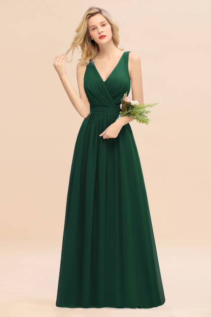 BMbridal Affordable V-Neck Ruffle Long Grape Chiffon Bridesmaid Dress with Bow-BMbridal