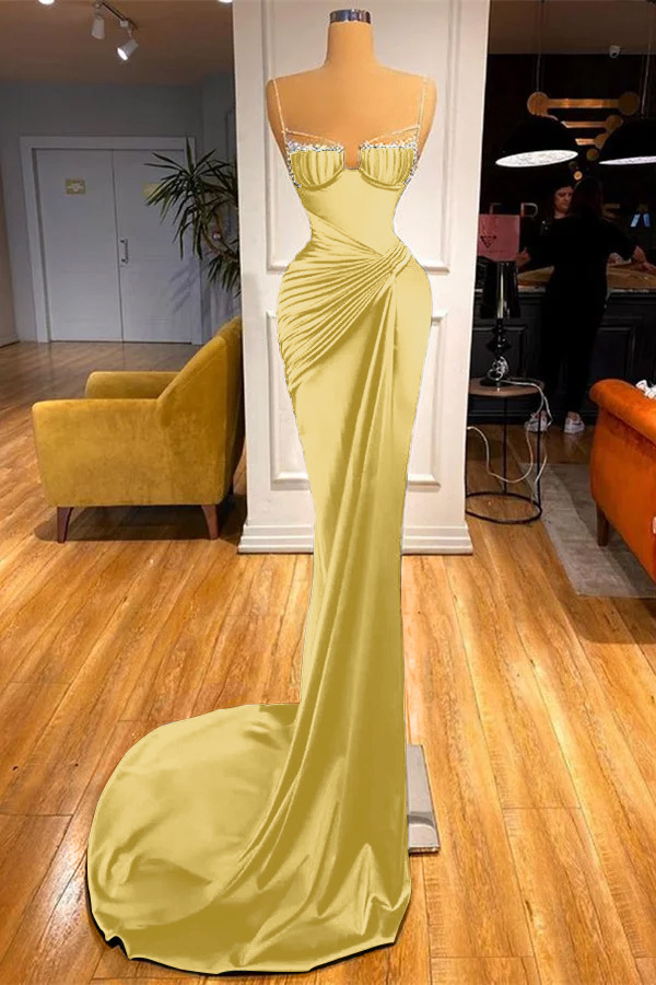 Mermaid Dark Green Spaghetti Strap Sleeveless Long Prom Dress With Beadings