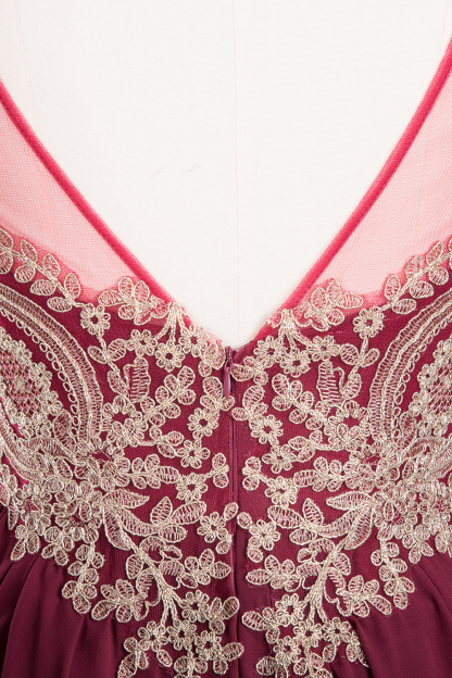 BMbridal Chic Spaghetti Straps Long Burgundy Backless Bridesmaid Dress with Appliques-BMbridal