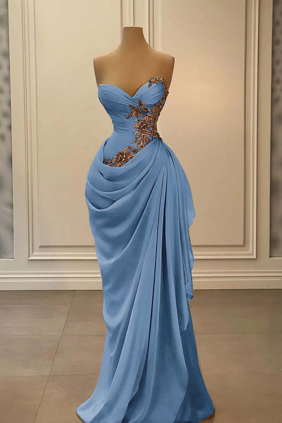 Strapless Sleeveless Long Mermaid Prom Dress With Appliques
