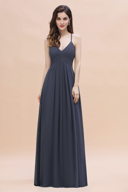 BMbridal Simple Spaghetti Straps Stormy Chiffon Bridesmaid Dress with Ruffles On Sale-BMbridal