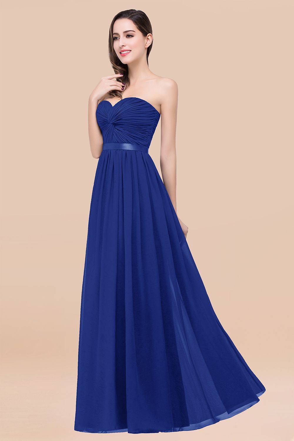 BMbridal Affordable Sweetheart Ruffle Navy Chiffon Bridesmaid Dress With Ribbon-BMbridal
