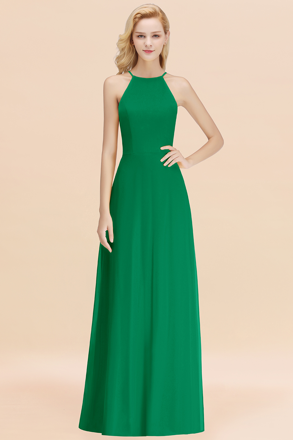 BMbridal Modest High-Neck Yellow Chiffon Affordable Bridesmaid Dresses Online-BMbridal