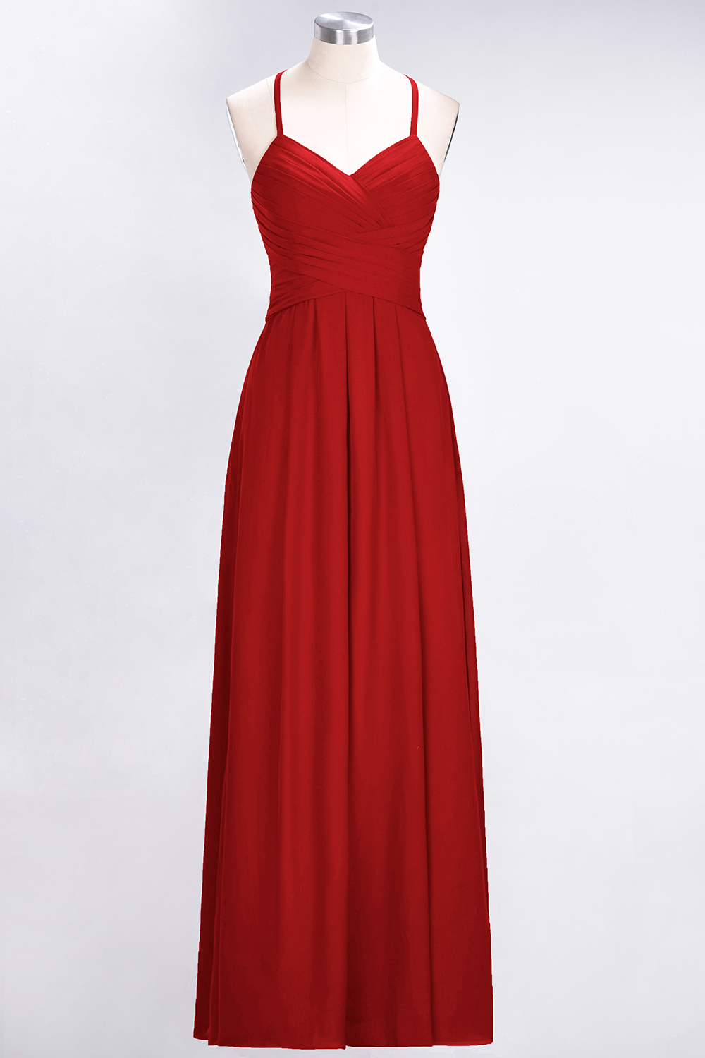 BMbridal Affordable Spaghetti Straps V-Neck Burgundy Chiffon Bridesmaid Dress with Keyhole Back-BMbridal