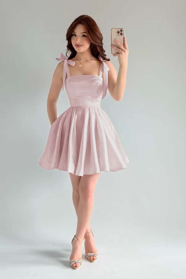 Spaghetti Strap Sleeveless Short A Line Prom Dress With Pleated