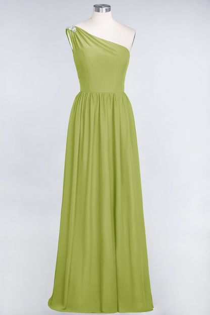 BMbridal Affordable Chiffon One-Shoulder Ruffle Bridesmaid Dress with Beadings-BMbridal