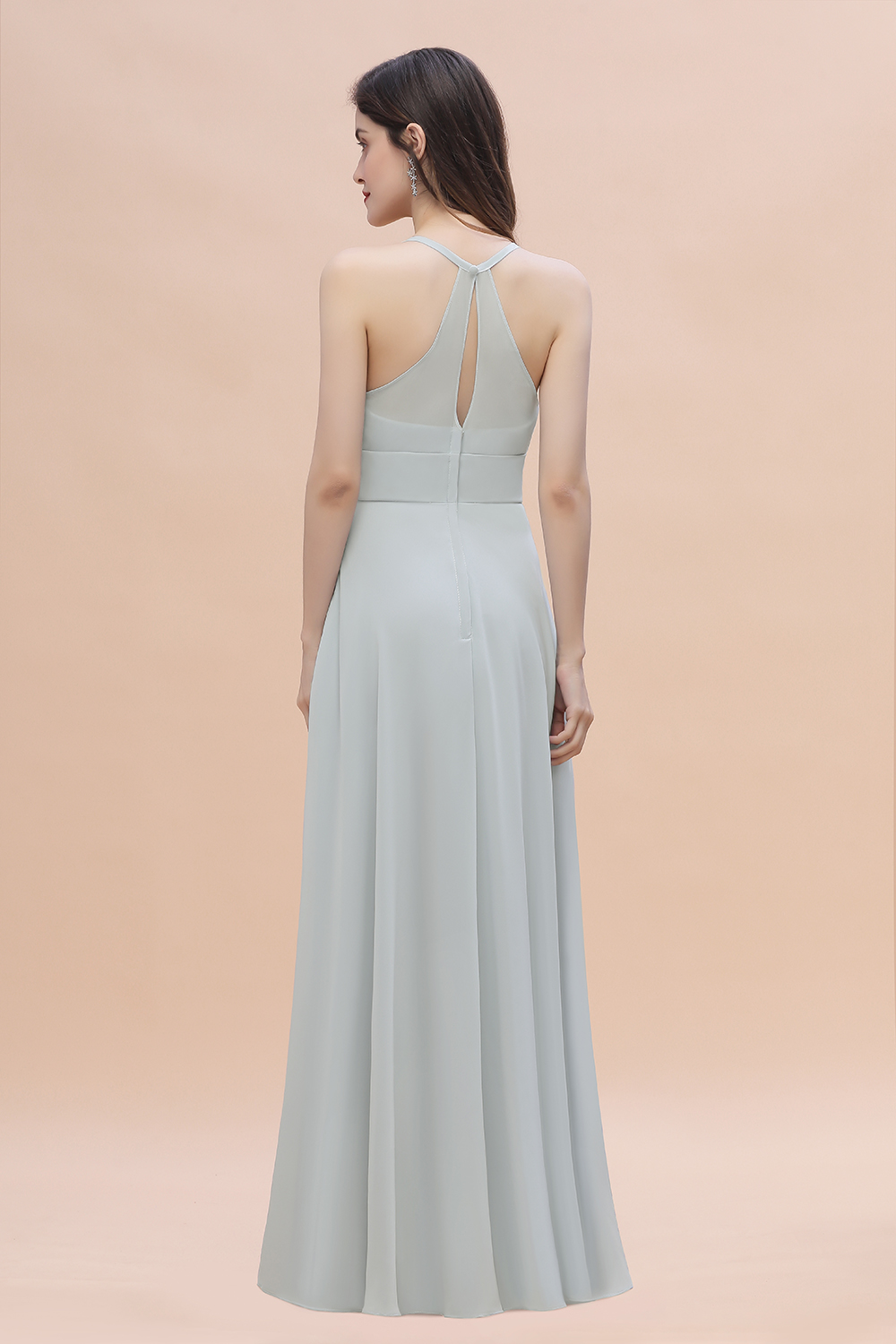 BMbridal Simple Straps A-line Chiffon Mist Bridesmaid Dress with Ruffles Online-BMbridal