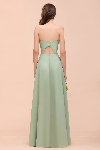 BMbridal Affordable Strapless Front Slit Long Dusty Sage Bridesmaid Dress-BMbridal