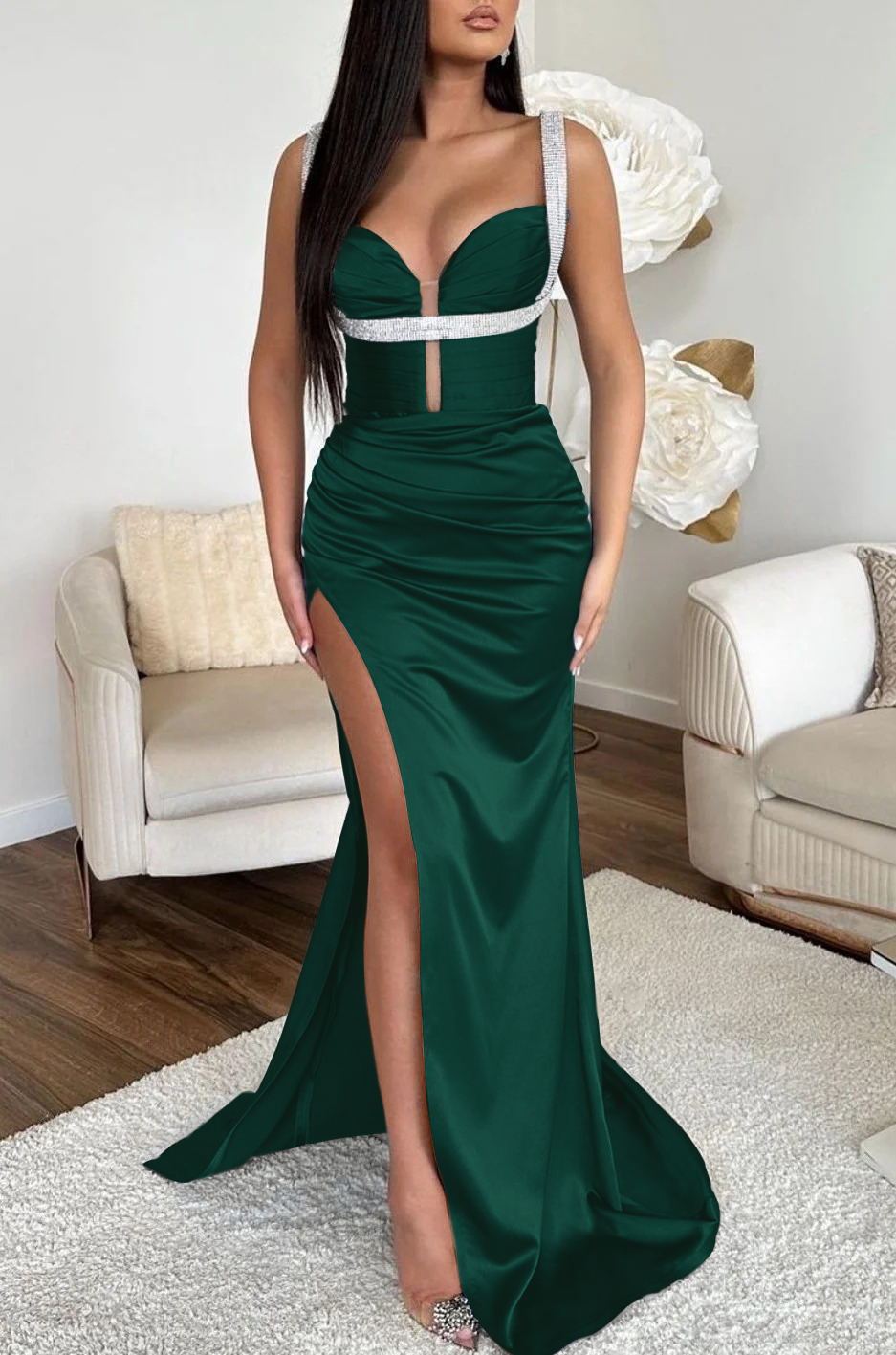 Ocean Blue Mermaid Prom Dress Spaghetti Strap With High Slit Sleeveless