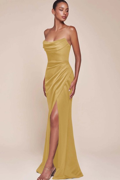 Strapless Sleeveless High Split Long Prom Dress With Pleated