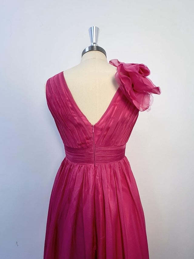 V-neck sleeveless A-line princess floor-length formal evening gown with side slit