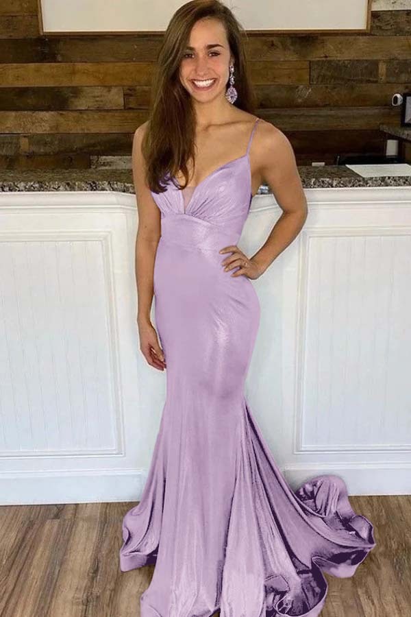 Spaghetti Strap Sleeveless Long Mermaid Prom Dress With Ruffles