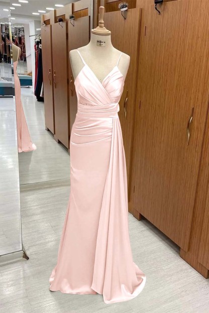 Spaghetti Strap Sleeveless Long Mermaid Prom Dress With Pleated
