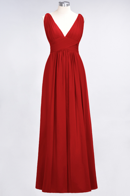 BMbridal Elegant V-Neck Burgundy Chiffon Affordable Bridesmaid Dress with Ruffle-BMbridal