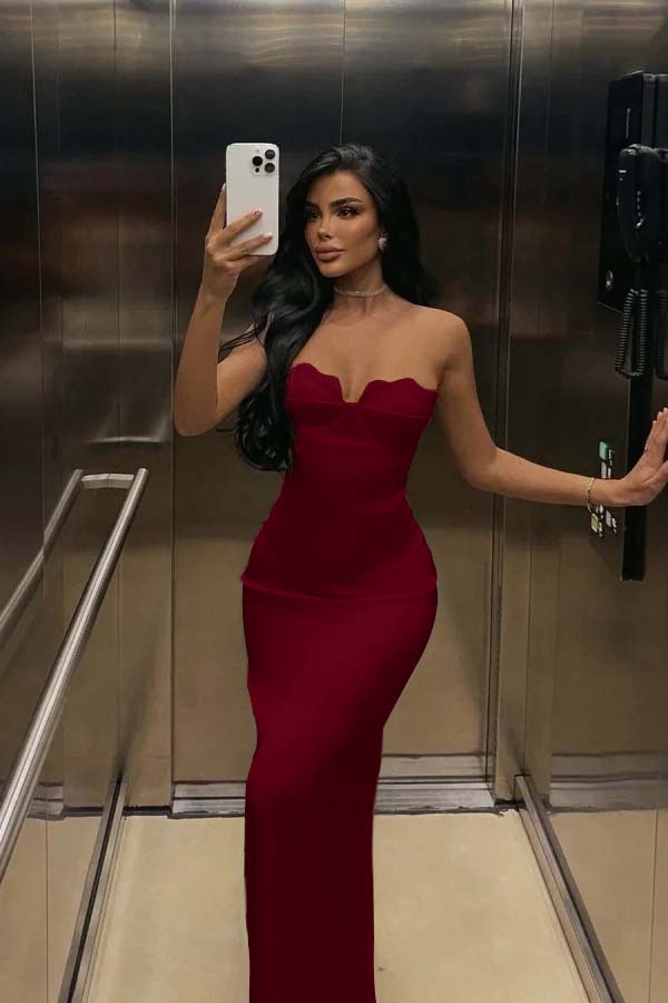 White Strapless Sleeveless Long Mermaid Prom Dress With Pleated