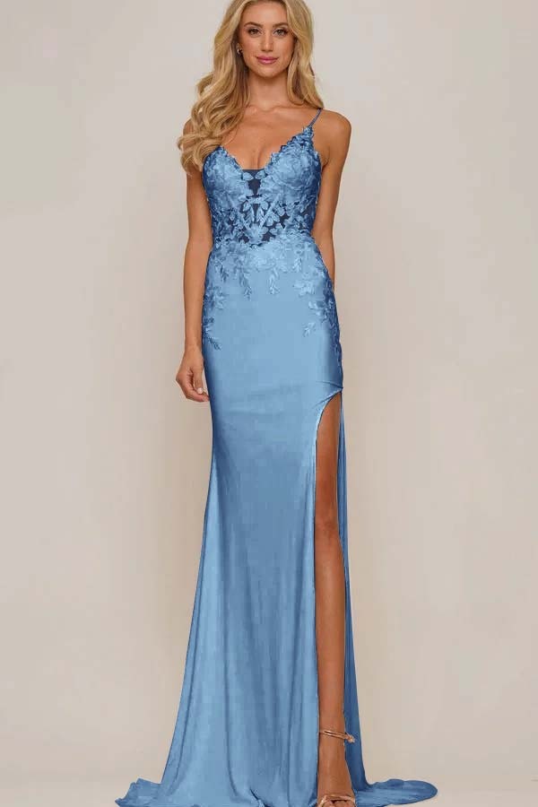 Spaghetti Strap Sleeveless Long Mermaid Prom Dress With Appliques