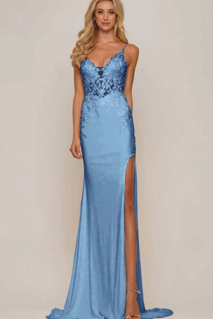 Spaghetti Strap Sleeveless Long Mermaid Prom Dress With Appliques