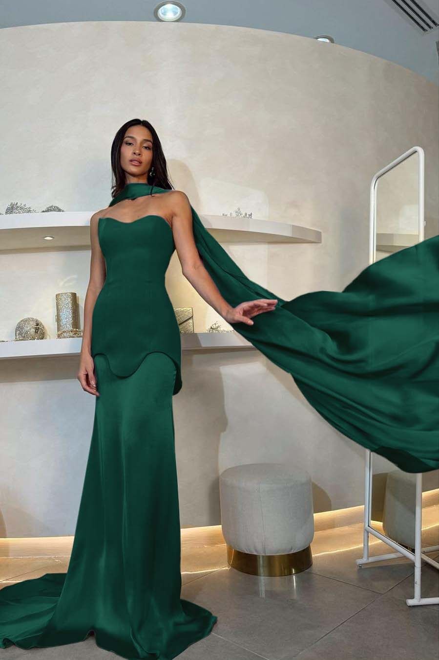 Halter Sleeveless Strapless Long Mermaid Prom Dress With Pleated