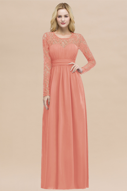 BMbridal Elegant Lace Burgundy Bridesmaid Dresses Online with Long Sleeves-BMbridal