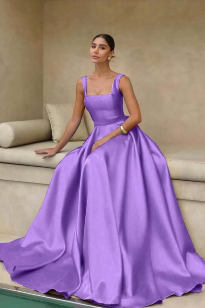 Stain Straps Sleeveless A Line Long Prom Dress With Pleated